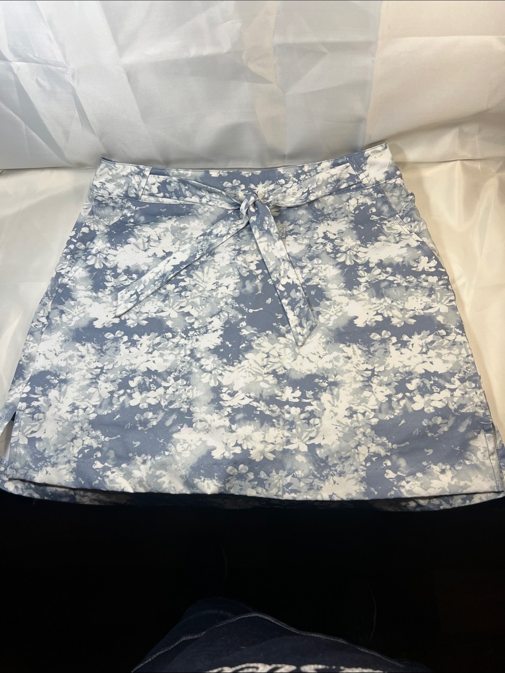 Lady Hagen Blue & White Floral Tie-Waist A-Line Skirt